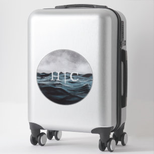 Sticker Logo Cercle Vagues Aquarelle Rustique Monogramme