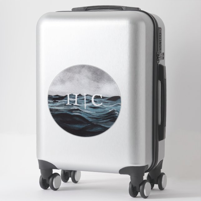 Sticker Logo Cercle Vagues Aquarelle Rustique | Monogramme (Sur valise)