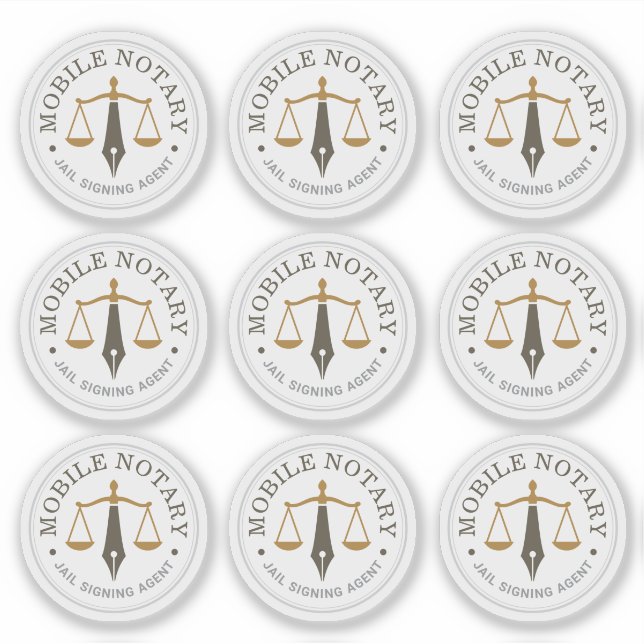 Sticker Logo de notaire mobile moderne timbre Kaki Or 9x (Devant)