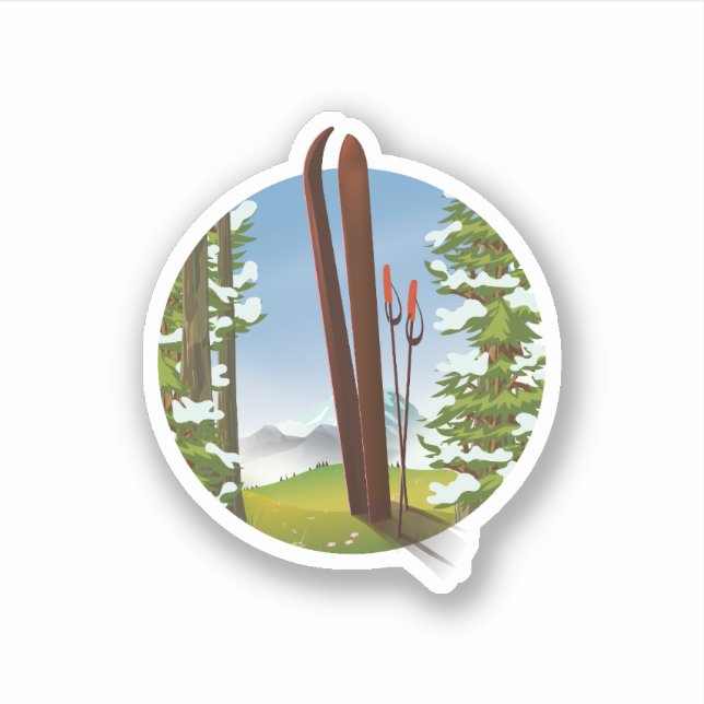 Sticker Logo de voyage à ski de dessin animé rétro (Devant)