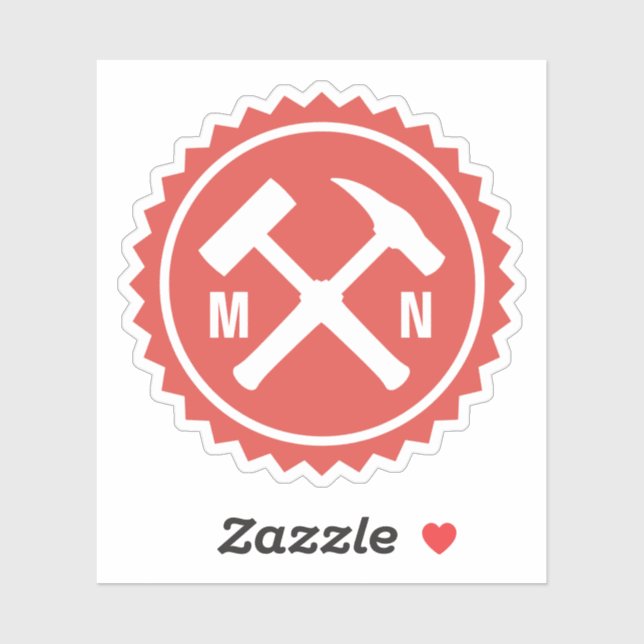 Sticker Logo du marteau du géologue avec vos initiales sur (Feuille)