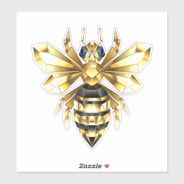 Sticker Logo Faux Gold Foil Bee Polygonal sur Noir (Feuille)
