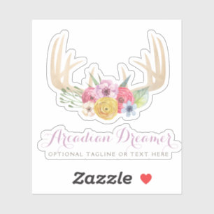 Sticker Logo Nom Aquarelle Pastel de Cerfs Floraux Rustiqu
