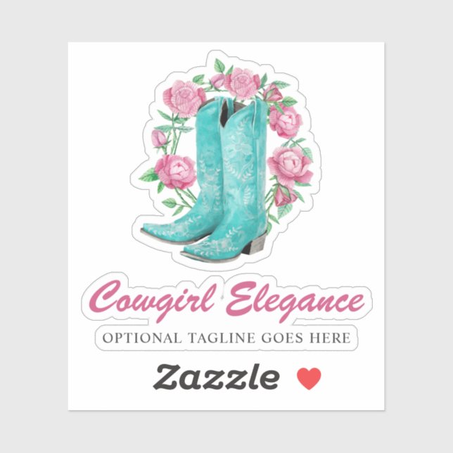 Sticker Logo Rustic Country Cowgirl Boots & Shabby Rose (Feuille)
