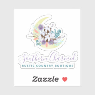 Sticker Logo Rustic Southern Country Cotton Floral Moon