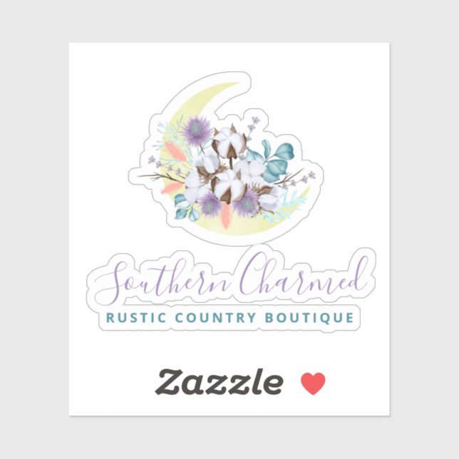 Sticker Logo Rustic Southern Country Cotton Floral Moon (Feuille)