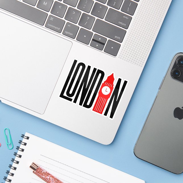 Sticker London Skyline Retro City Pride Design (Ordinateur portable avec iPhone)