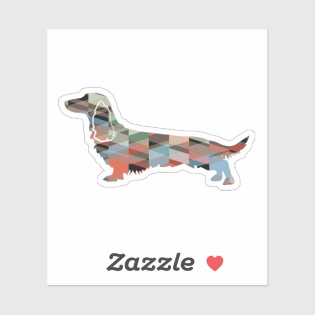 Sticker Longue Haine Dachshund Geo Silhouette Plaid (Feuille)