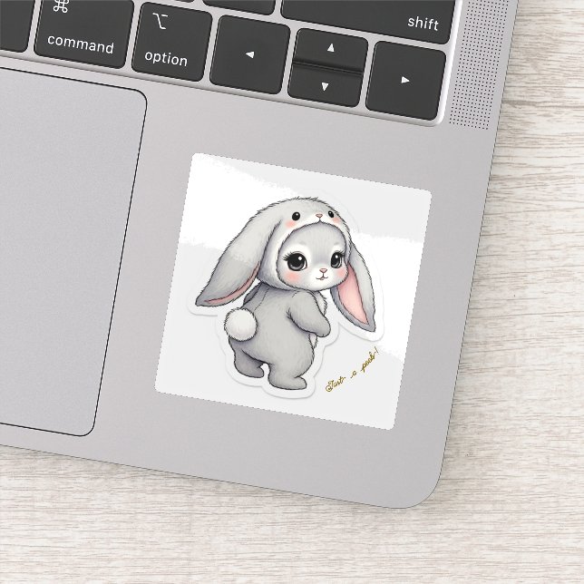 Sticker Looking Back Bunny - Adorable Fluffy Rabbit Kawaii (Détail)
