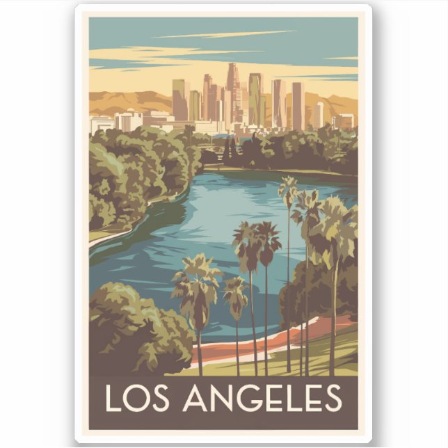 Sticker Los Angeles Echo Park Lake Travel Art Vintage (Devant)