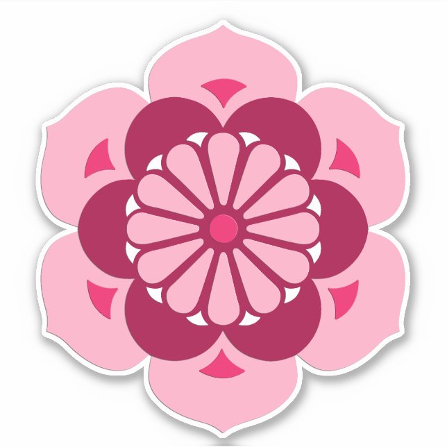 Sticker Lotus Flower Mandala, Pink, Fuchsia et Bourgogne (Devant)