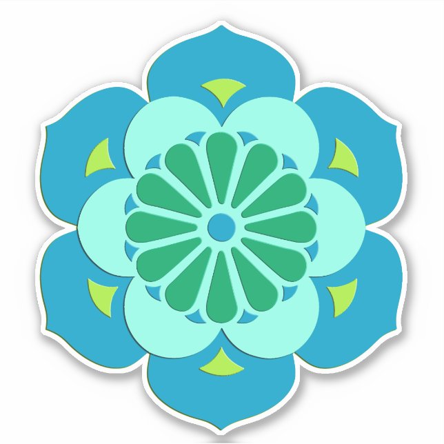 Sticker Lotus Flower Mandala, Sky Blue et Light Aqua (Devant)