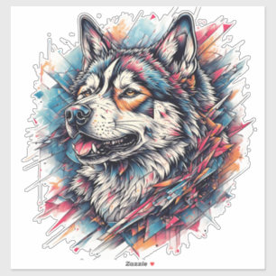 Sticker Loup avec des éléments géométriques et des couleur