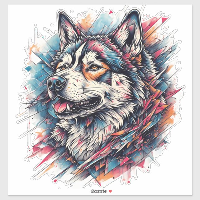 Sticker Loup avec des éléments géométriques et des couleur (Feuille)