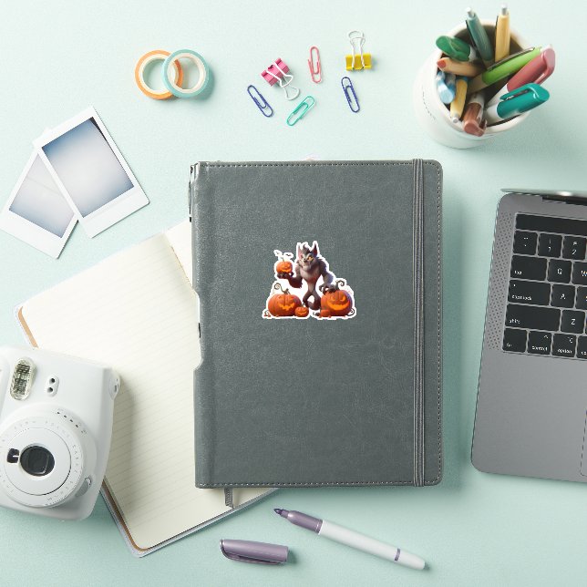 Sticker Loup-garou d'Halloween et citrouilles (Couverture iPad)