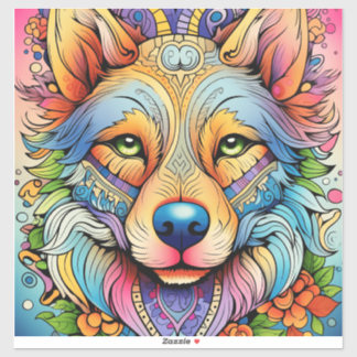 Sticker Loup Mandala aux Accents Floraux