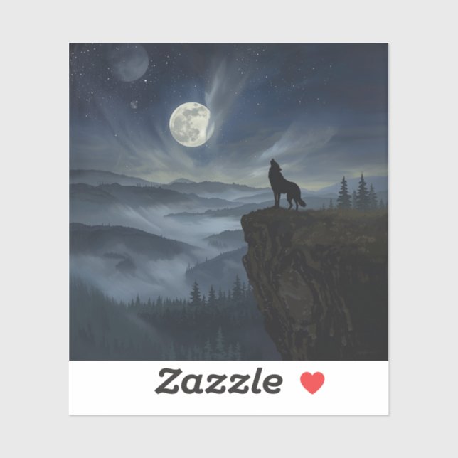 Sticker Loup Solitaire Sous La Lune – Une Peinture Intempo (Feuille)