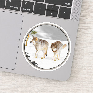 Sticker Loups en peinture sur neige - Art original de la f