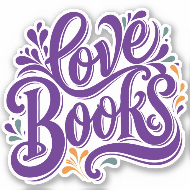 Sticker Love Books Calligraphie Coeur Design (Devant)
