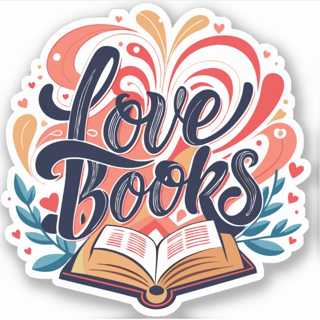 Sticker Love Books Calligraphie Coeur Design (Devant)