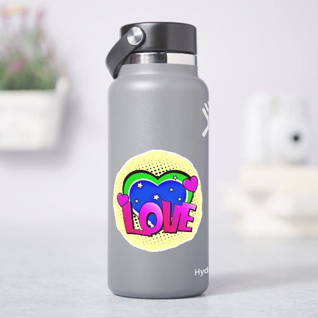 Sticker Love Burst Pop Art Purple Bleu Vert 4" Vinyl (HydroFlask)