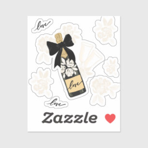 Sticker Love Champagne Bouteille Noir Bow