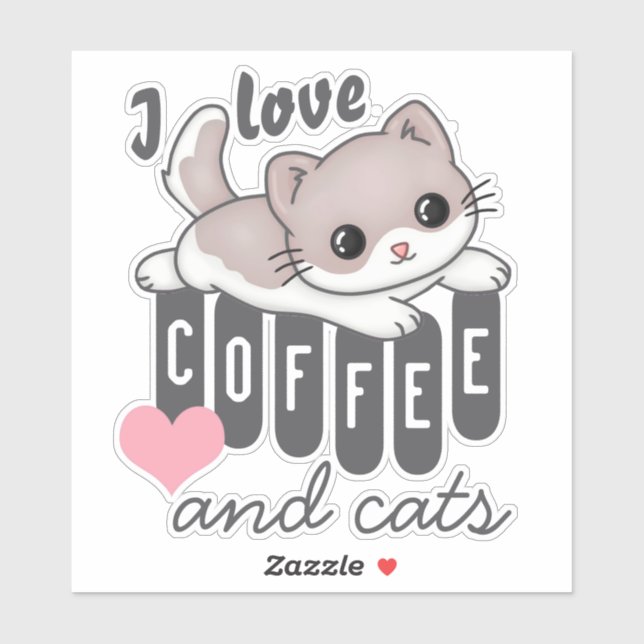 Sticker Love Coffee and Cats mignonne (Feuille)