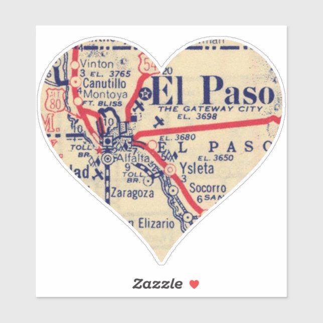 Sticker Love El Paso TX Carte Vintage (Feuille)