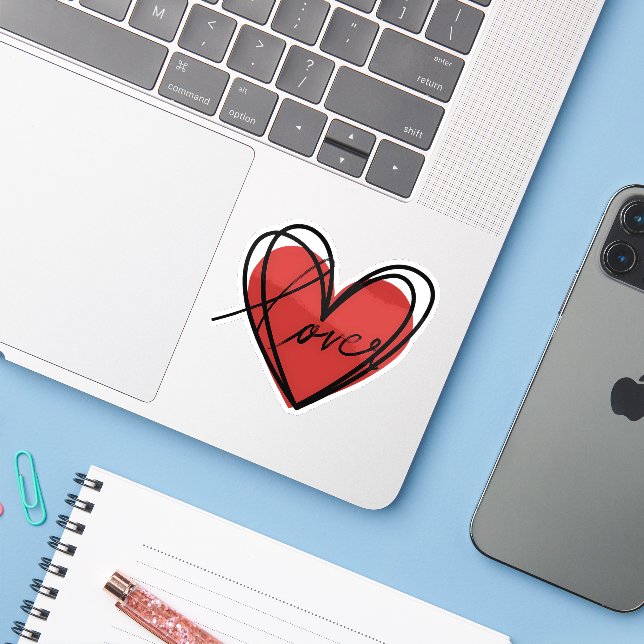 Sticker  Love Heart Scribble (Ordinateur portable avec iPhone)