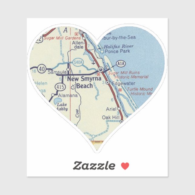 Sticker Love New Smyrna Beach Carte Vintage (Feuille)