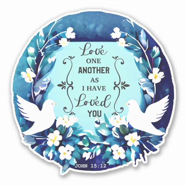 Sticker Love One Another Blue and White Doves (Devant)