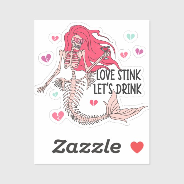 Sticker Love Stink Buvons Anti Valentine Skeleton (Feuille)