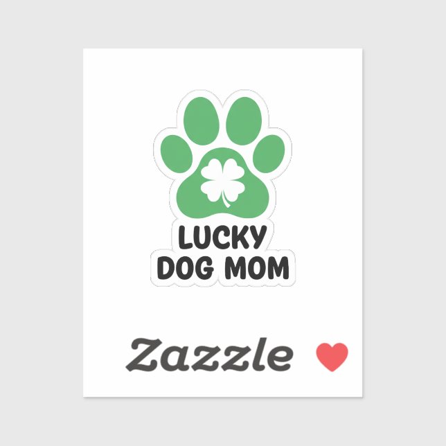 Sticker Lucky Dog Mom Green Shamrock Paw Print St Patrick  (Feuille)