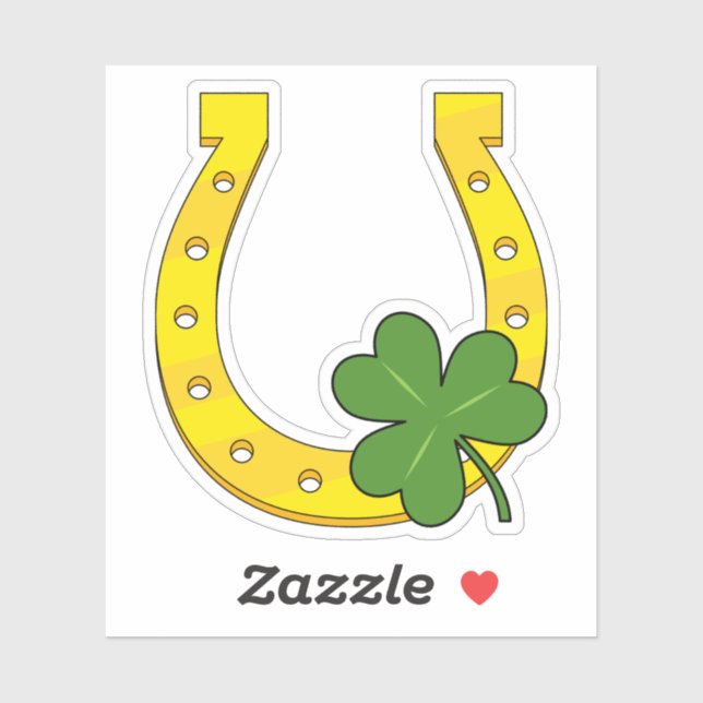 Sticker Lucky Golden Horseshoe avec Shamrock sur noir (Feuille)