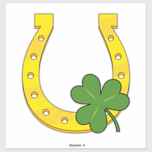 Sticker Lucky Golden Horseshoe avec Shamrock sur noir (Feuille)