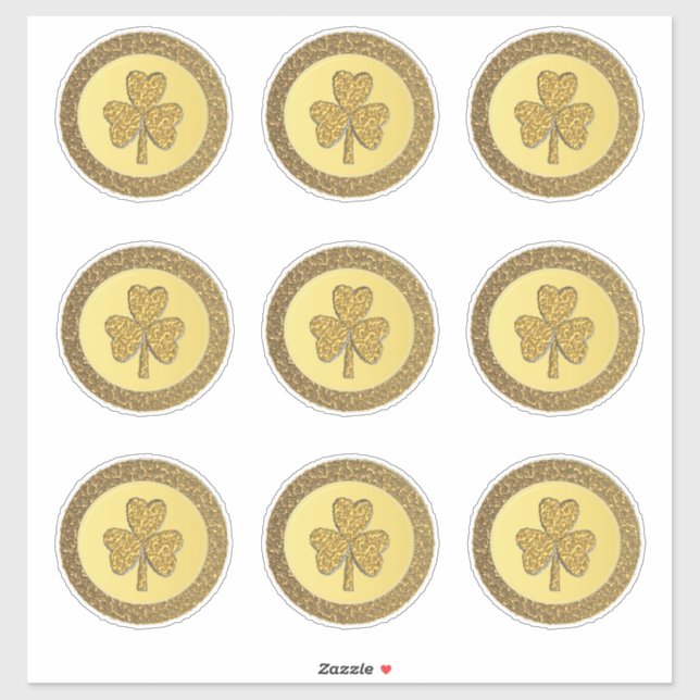Sticker Lucky Irish Shamrock Gold Coin (Feuille)