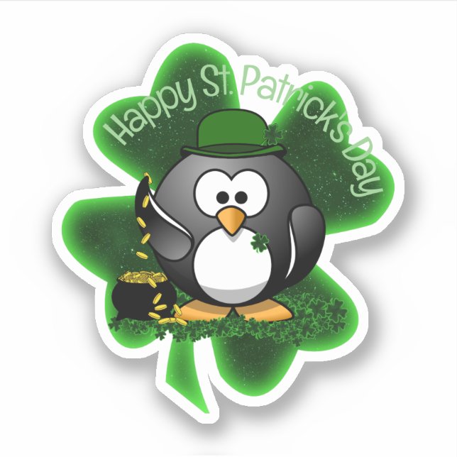 Sticker Lucky Penguin St. Patrick's Day (Devant)