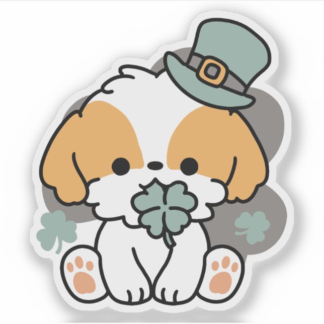 Sticker Lucky Pup with Clover - St. Patrick's Day Cadeau (Devant)
