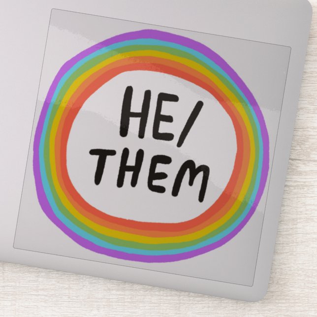 Sticker LUI/EUX Pronononounes Rainbow Circle Handlettering (Détail)