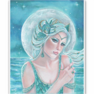 Sticker Luna moon goddess mermaid art par Renee L. Lavoie