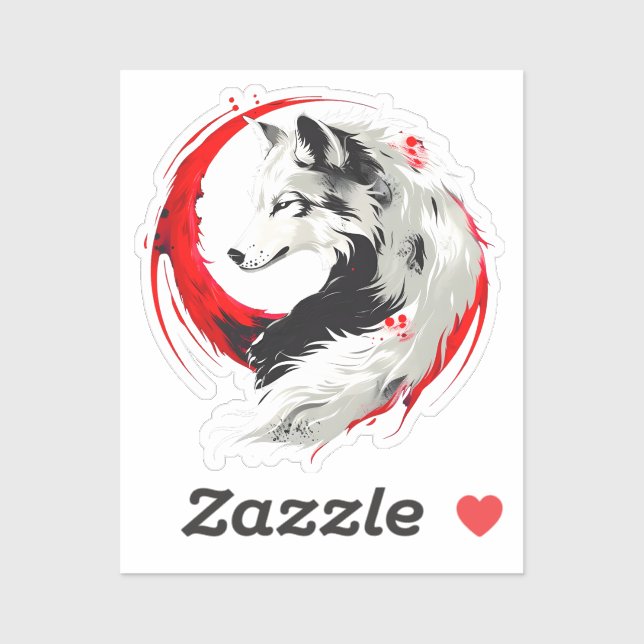 Sticker Lunar Red White Wolf (Feuille)