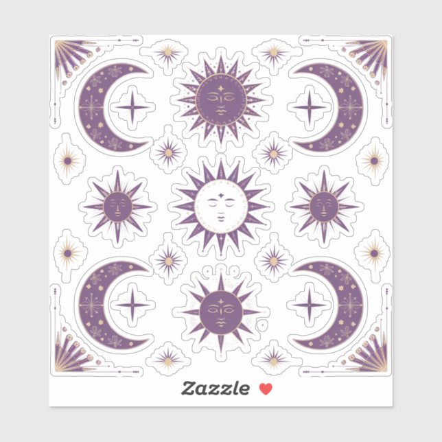 Sticker Lune Boho Purple & Or & Sol Celestial Scrapbook (Feuille)