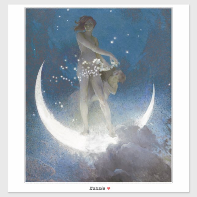 Sticker Lune Déesse de Nuit Dispersant les Étoiles (Feuille)