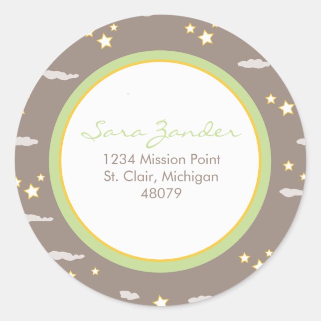 Sticker Lune et Étoiles Étiquette de adresse/Favor (Devant)