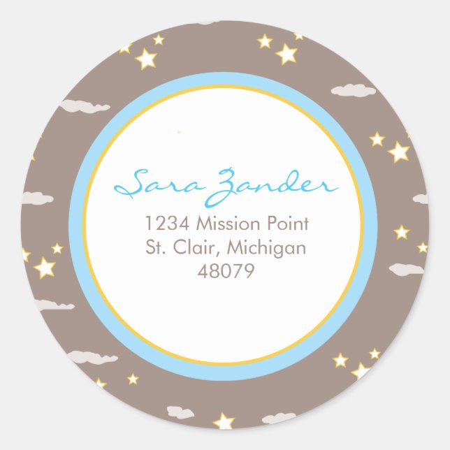 Sticker Lune et Étoiles Étiquette de adresse/Favor (Devant)