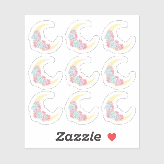 Sticker Lune et Succulentes Pastel Boho Chic Fleur Cactus (Feuille)
