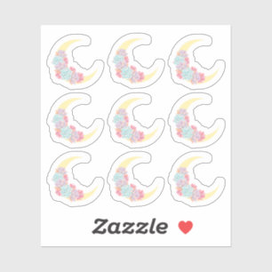 Sticker Lune et succulents Pastel Boho Chic Floral Cactus