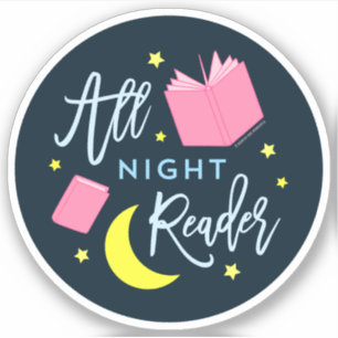 Sticker Lune Stars et livres roses Tous Lecteur de Nuit
