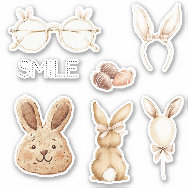 Sticker Lunettes à oreilles de lapin blanches roses sourir (Devant)