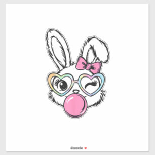 Sticker Lunettes de bubble-gum à visage de lapin mignon ro